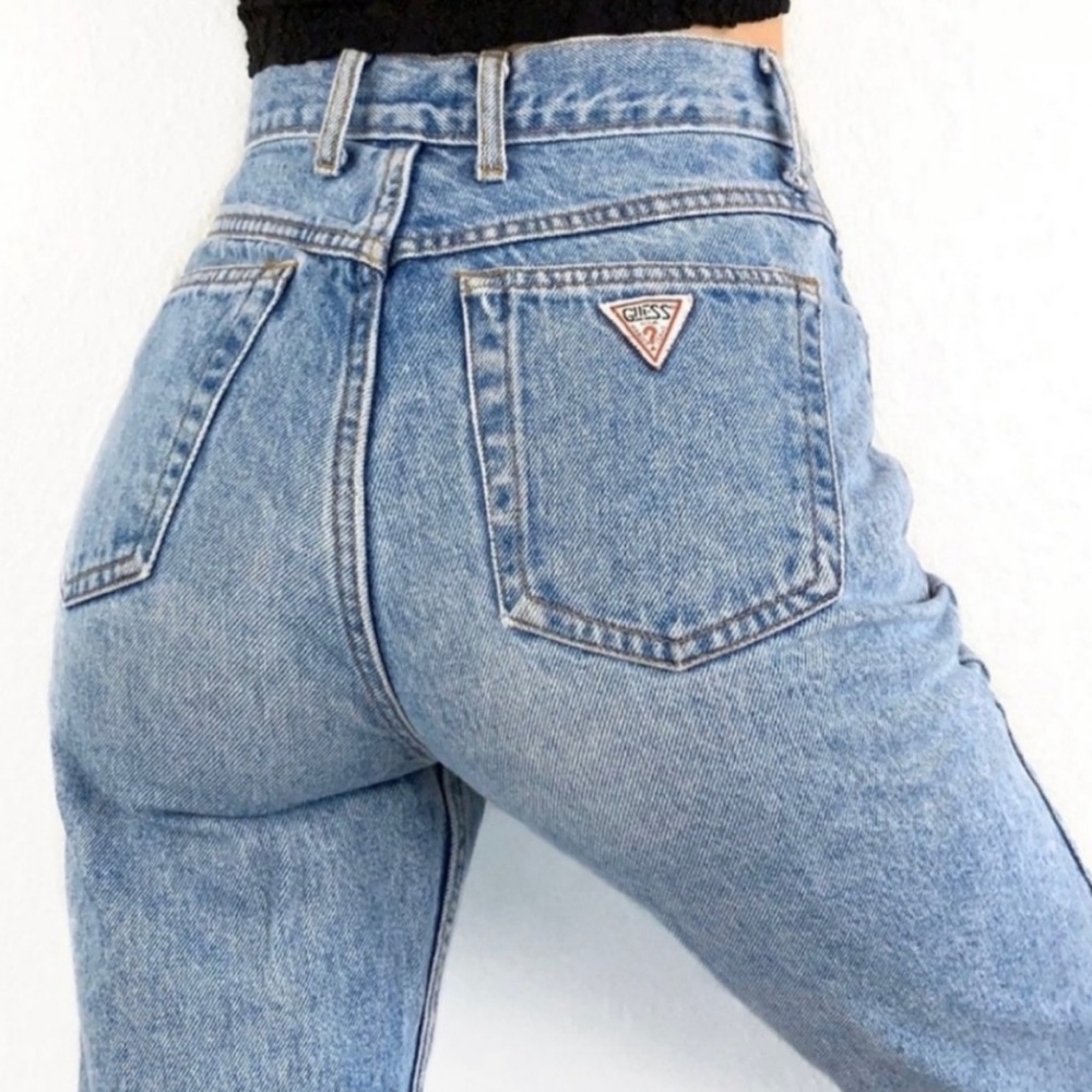 Guess Vintage 90s High Rise Tapered Leg Question Mark Logo Jeans